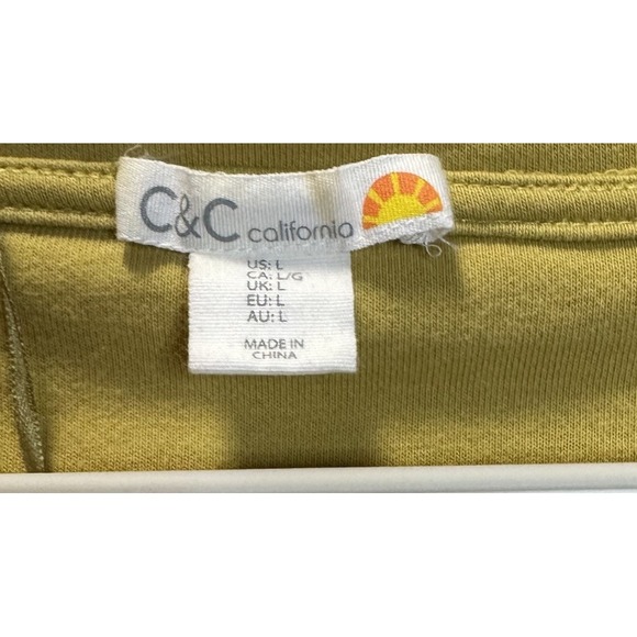 C&C California Sweatshirt Cropped SZ L Mustard Yellow Long Sleeves 100% Cotton - Picture 4 of 8